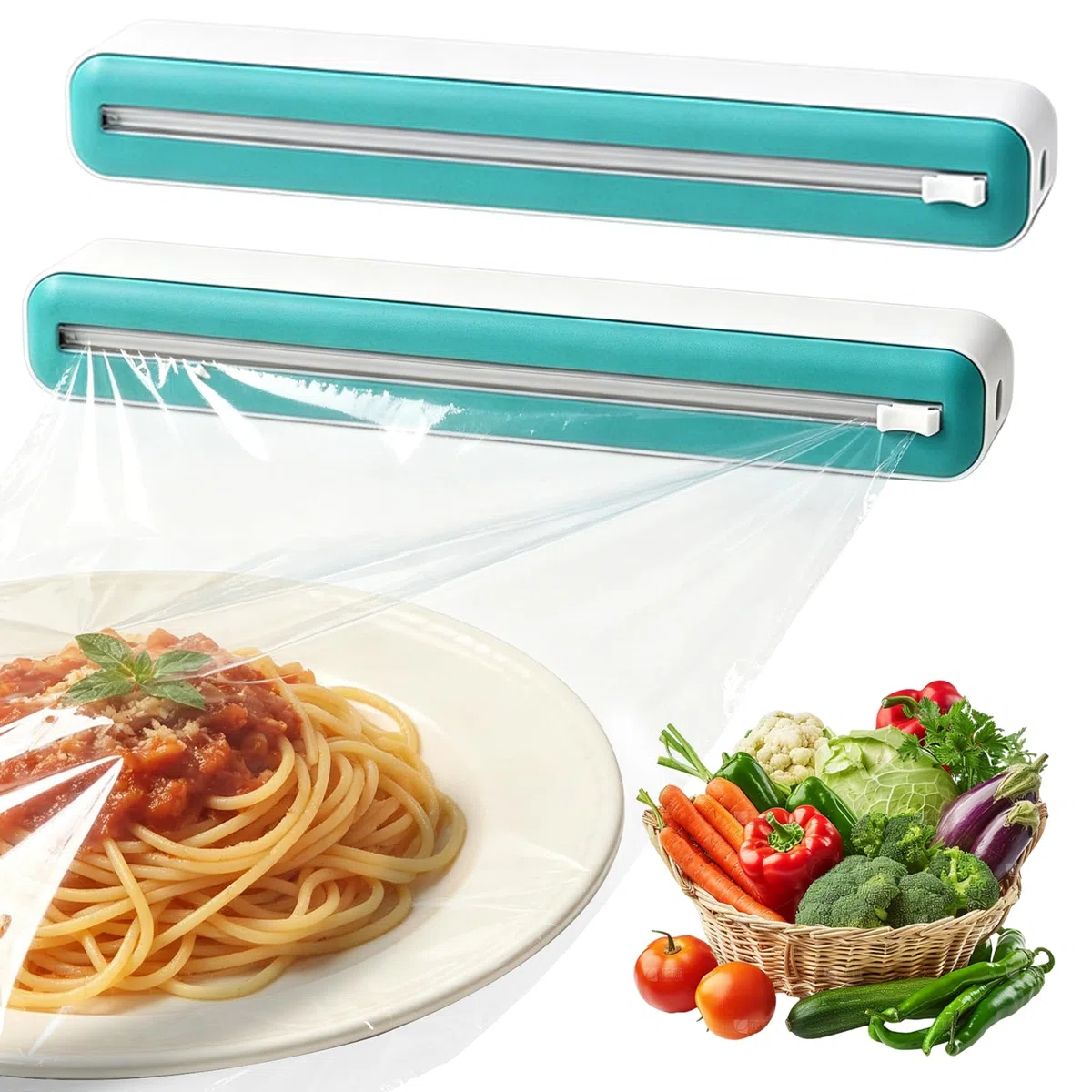 Magnetischer Frischhaltefolienspender, 2Pcs Frischhaltefolienspender mit Schneider,Frischhaltefolie Küchenorganizer Alufolienspender,Alufolienspender und Frischhalte für Küche（Mit Magnet und Saugnapf）