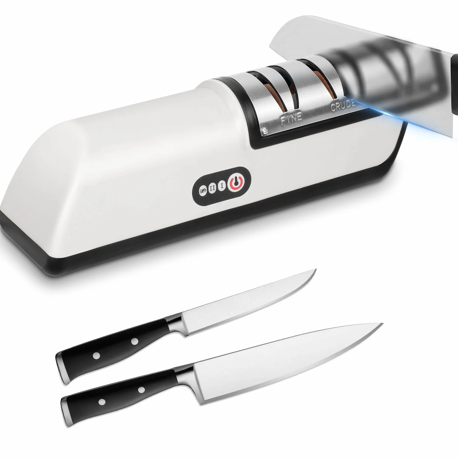 Vicloon 2-Stufen Elektrischer Messerschärfer, Wiederaufladbarer USB Messerschleifer für Grob- & Feinschliff, Rutschfeste Basis, Ideal für Küchenmesser, Scheren und Andere Meisten Gängigen Messerarten