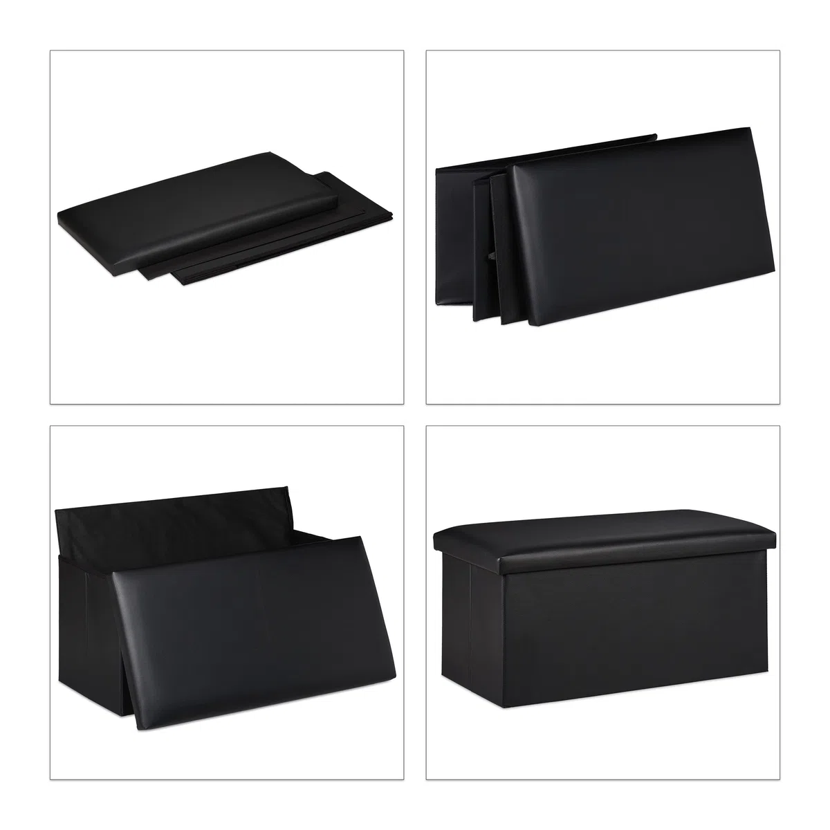 Relaxdays Sitzbank, Stauraum, Kunstleder, faltbar, gepolstert, Flur, Schlafzimmer, HBT 37,5 x 76,5 x 38,5 cm, schwarz