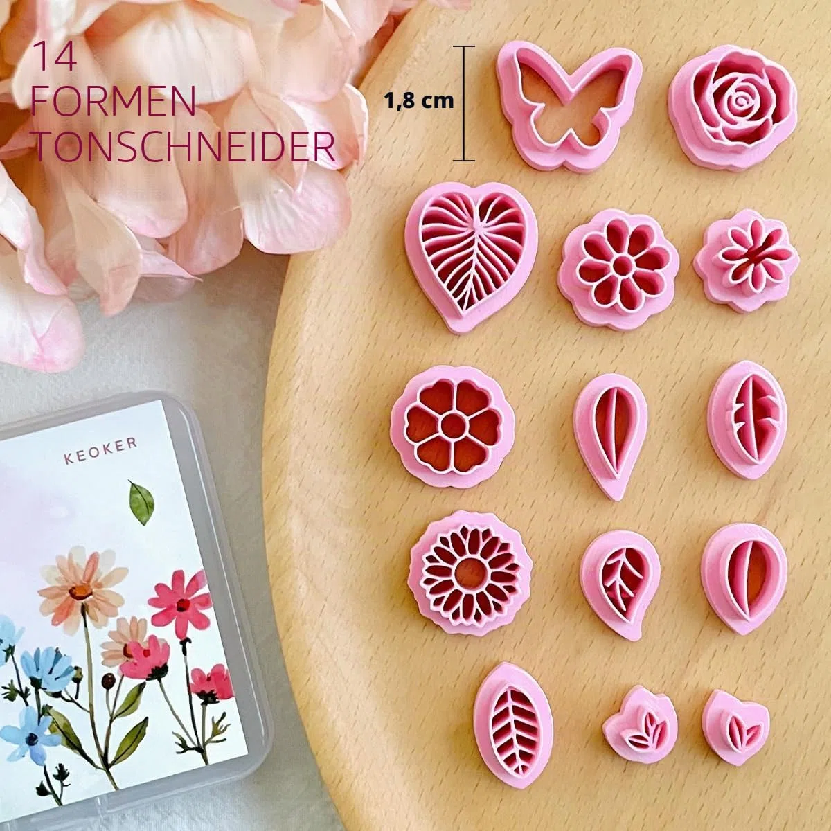 KEOKER Spring Polymer Clay Cutters: 14 Formen, Blumen- und Blattdesigns für Polymer-Ton-Schmuck