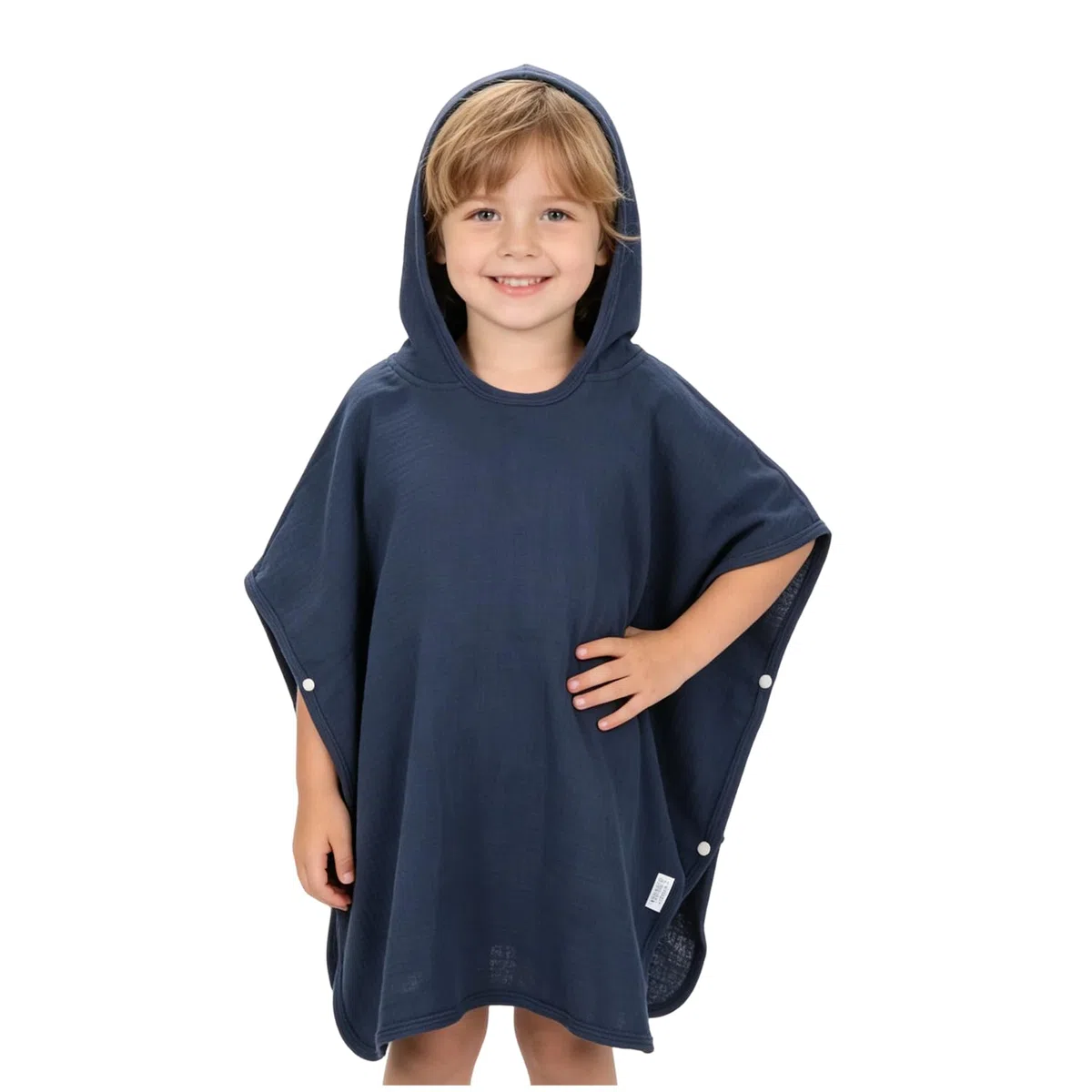 Badeponcho Kinder, Handtuch Poncho aus 100% Musselin Baumwolle, Poncho Handtuch mit Kapuze Waschbar, Badehandtuch für Baden Schwimmbad Strand Baby Jungen Mädchen Kleinkind (Navy Blau)