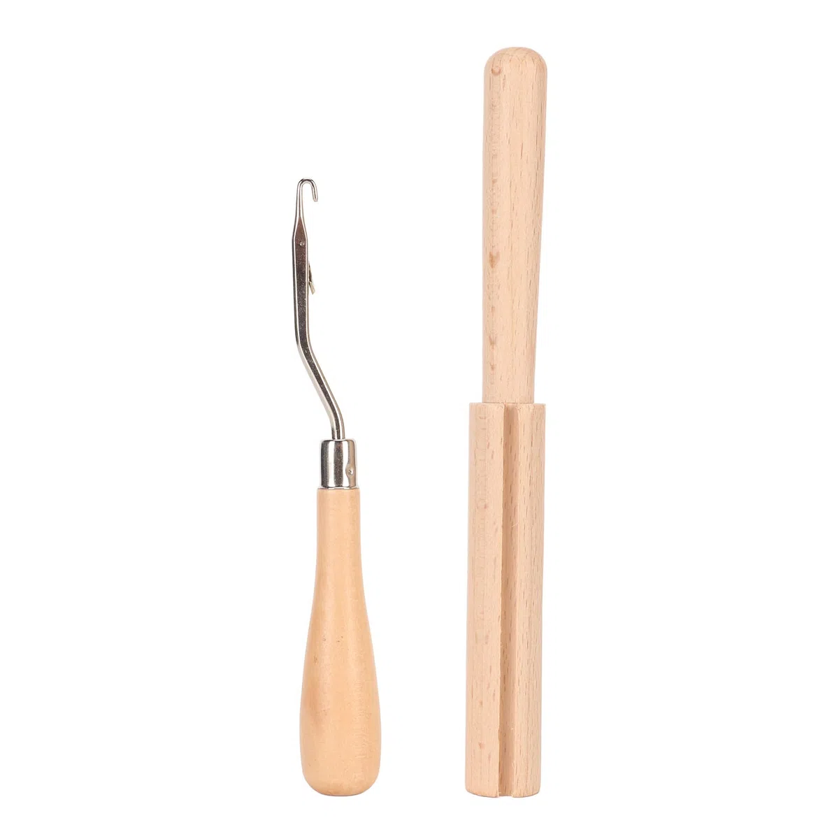 Strickwerkzeuge Zubehör mit Fadenschneider für -Handwerk, Gebogenes Holzhäkeln für -Handwerk, Stricken, Häkelnadel