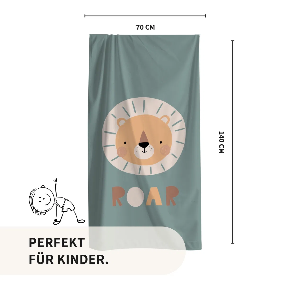 MTOnlinehandel Kinder Strandtuch 70x140 cm – Weiches & Saugfähiges Badetuch mit Löwen-Motiv – Baumwolle & Polyester Mix – Schnelltrocknend