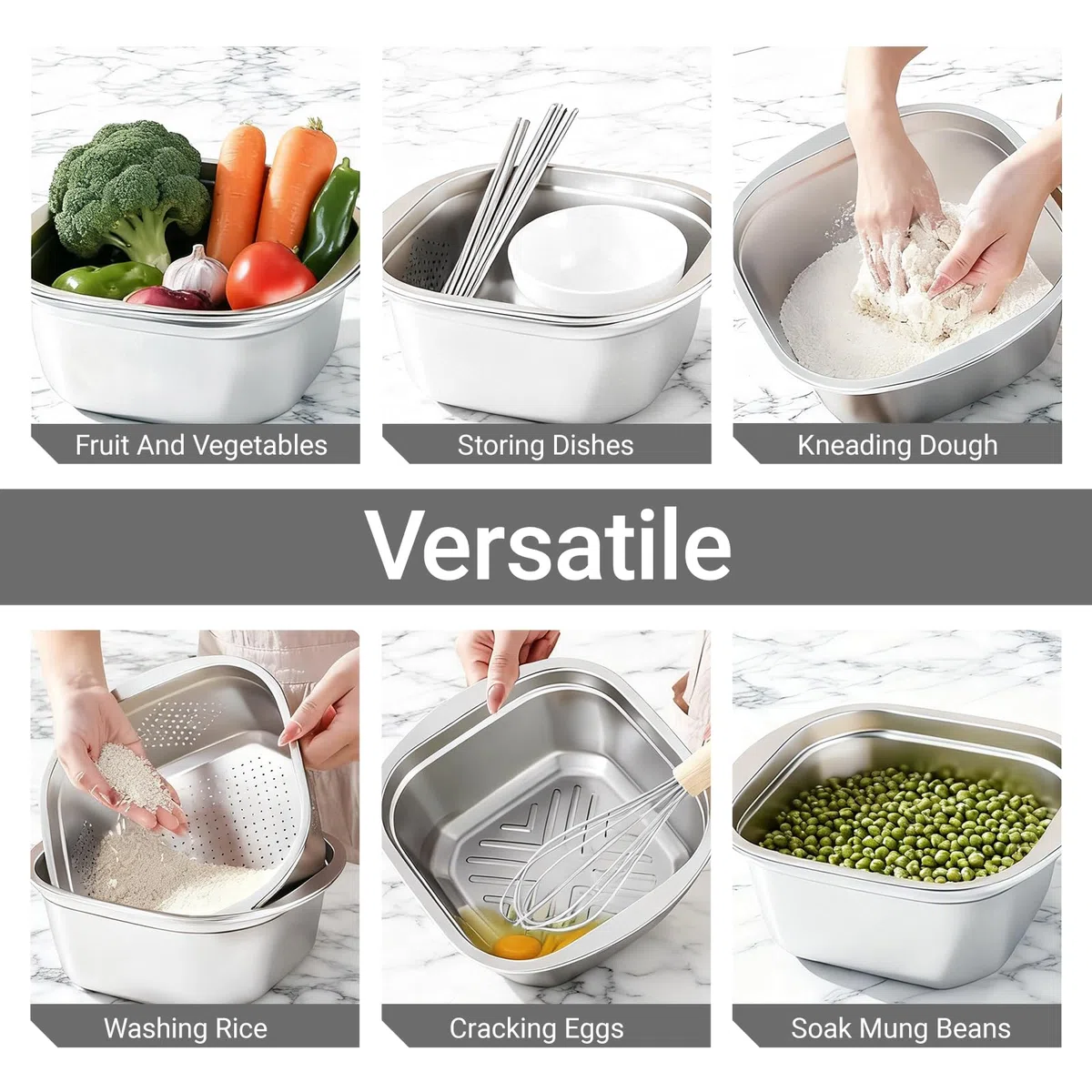 4600 ml KüChensieb Edelstahl Nudelsieb Edelstahl, Küchensiebschüssel Sieve mit Deckel und verstärktem Rahmen von Waschen von Gemüse, Nudeln, Obst und Reis, Tee