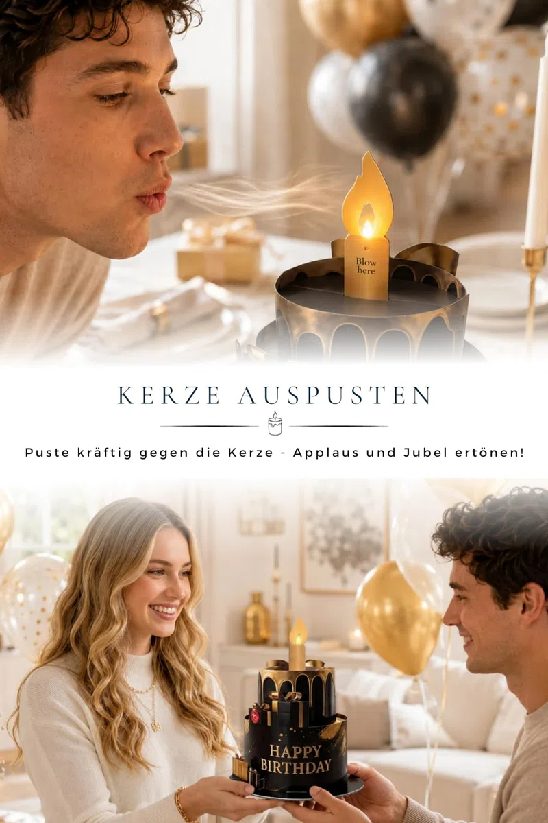 Joli Coon Geburtstagskarte mit Musik und Licht und ausblasbarer Kerze - Geburtstagsgeschenk für Männer - 3D Pop up Geburtstagskarte - Happy Birthday Karte mit Musik - 20 x 24 cm