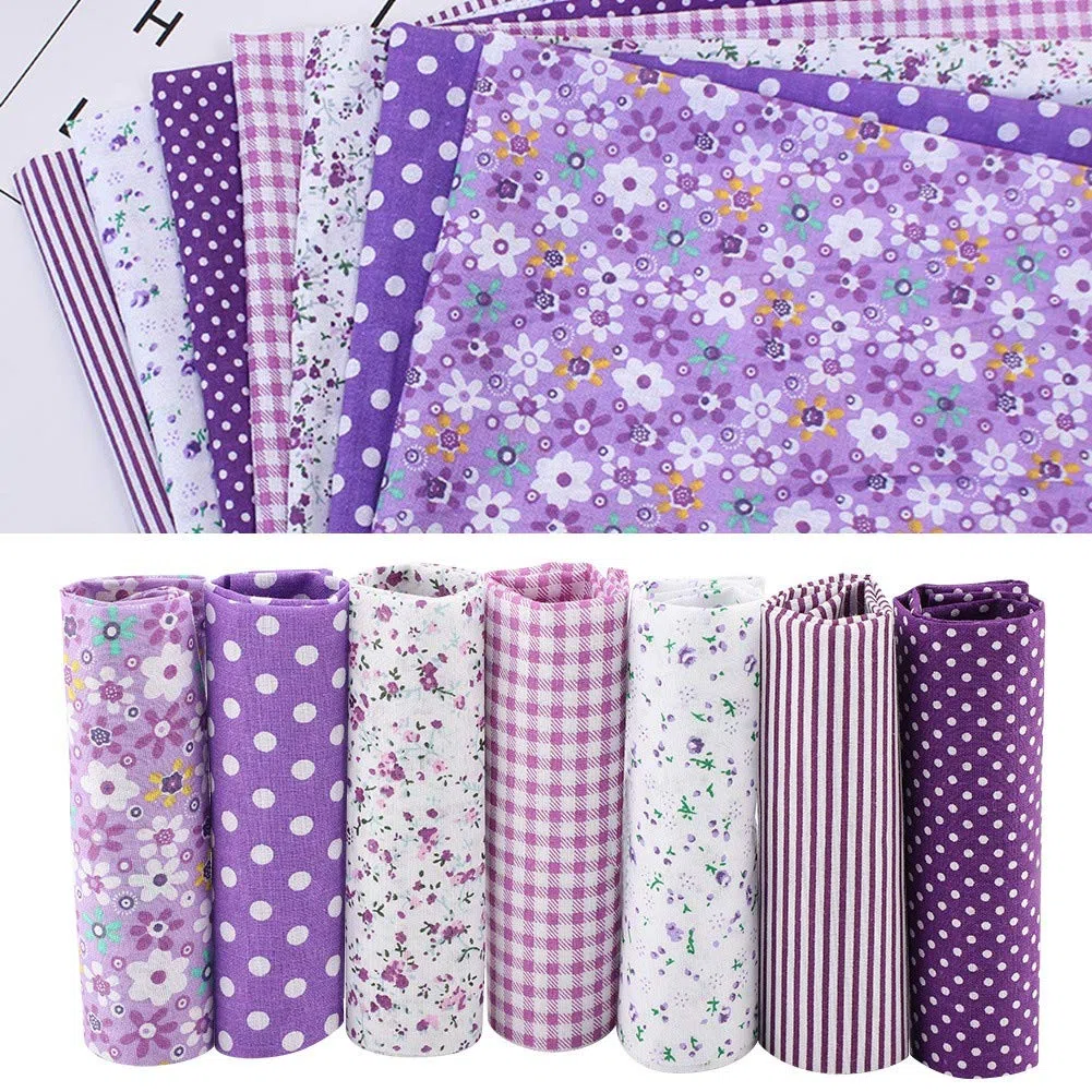 7 Stück 50 X 50 Cm Baumwollstoff Zum Selbermachen, Verschiedene Quadrate, Vorgeschnittenes Bettwäsche-Set, Viertelbündel (PURPLE)