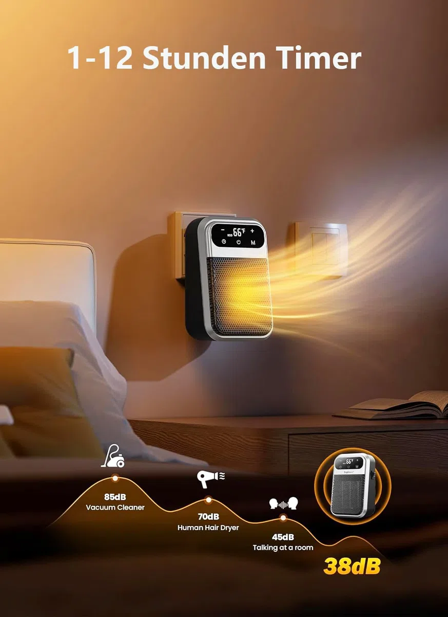 Steckdosen Heizlüfter mit Fernbedienung,Mini Keramik Heizlüfter Bad Energiesparend Leise Heizung 800W Heizstrahler mit 12h Timer Thermostat Überhitzungsschutz für Schlafzimmer
