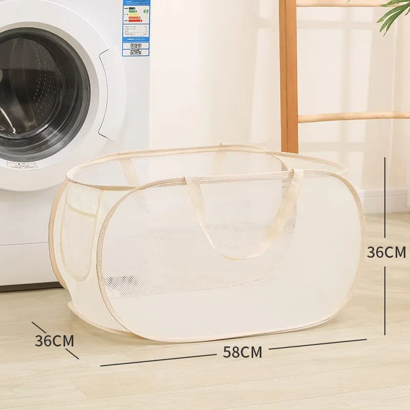 Faltbare Wäschekorb, Pop-Up-Design, Seitentasche, groß, für schmutzige Kleidung, Badezimmer, Kinderzimmer, Reisen, Camping, 57x36x36 cm, Beige, 2 Stück