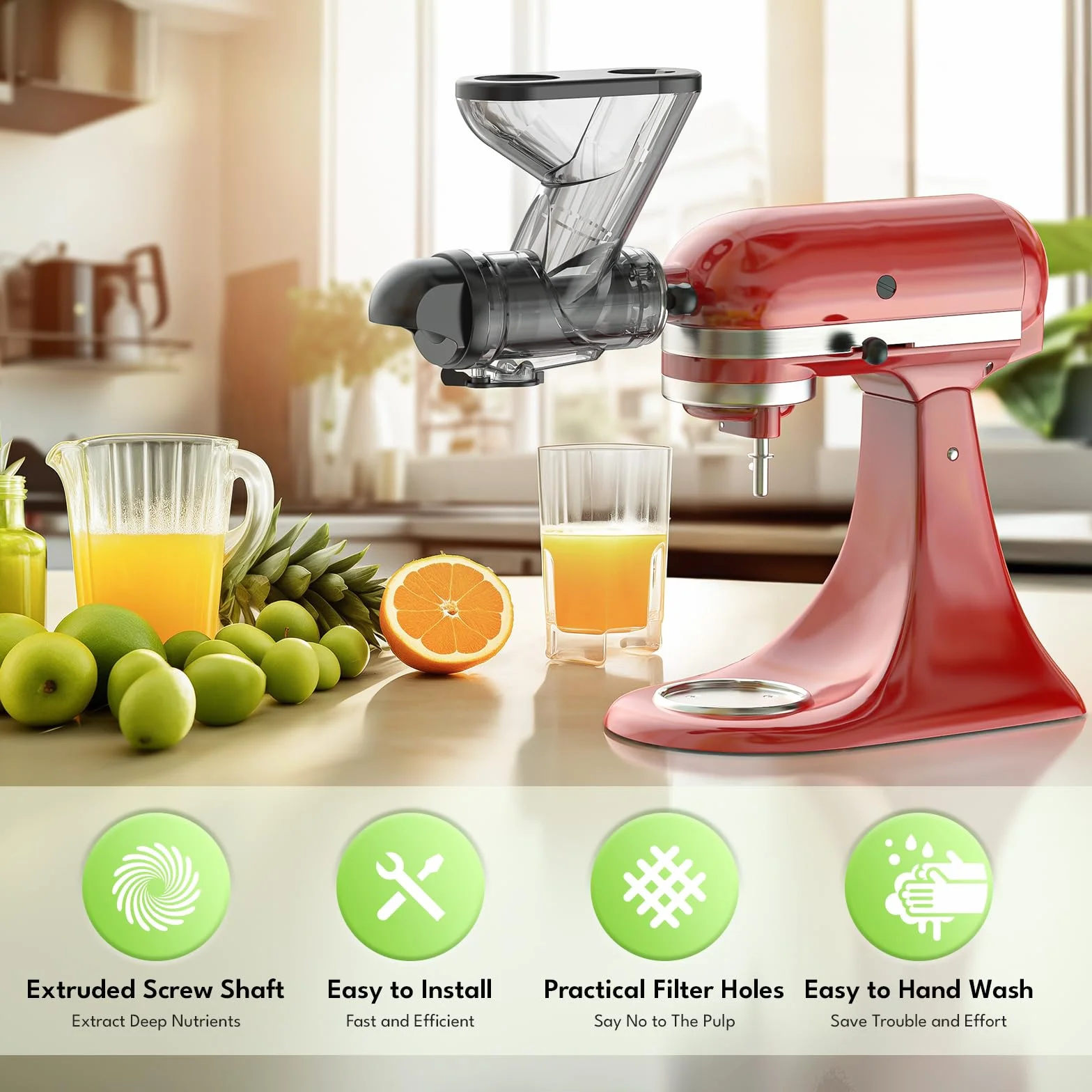TPGSING Kau Entsafter Aufsatz für KitchenAid Standmixer, Kaltpressen Langsamer Entsafter Aufsatz für KitchenAid, Entsafteraufsatz für Kitchen Aid mit Dual-Einfüllschacht für Gemüse und Obst
