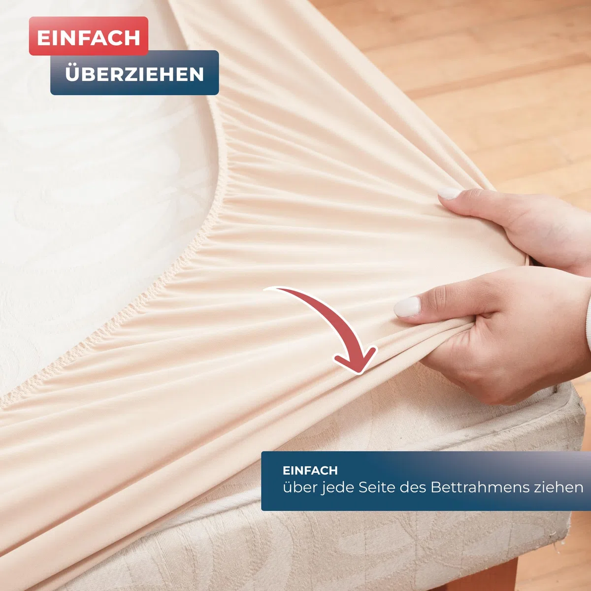 Wrappybag Bettumrandung 180 x 200 cm – Neuer Look für Ihren Alten Bettrahmen – Bettrahmenbezug Hellbeige – Betthusse in 6 Größen erhältlich