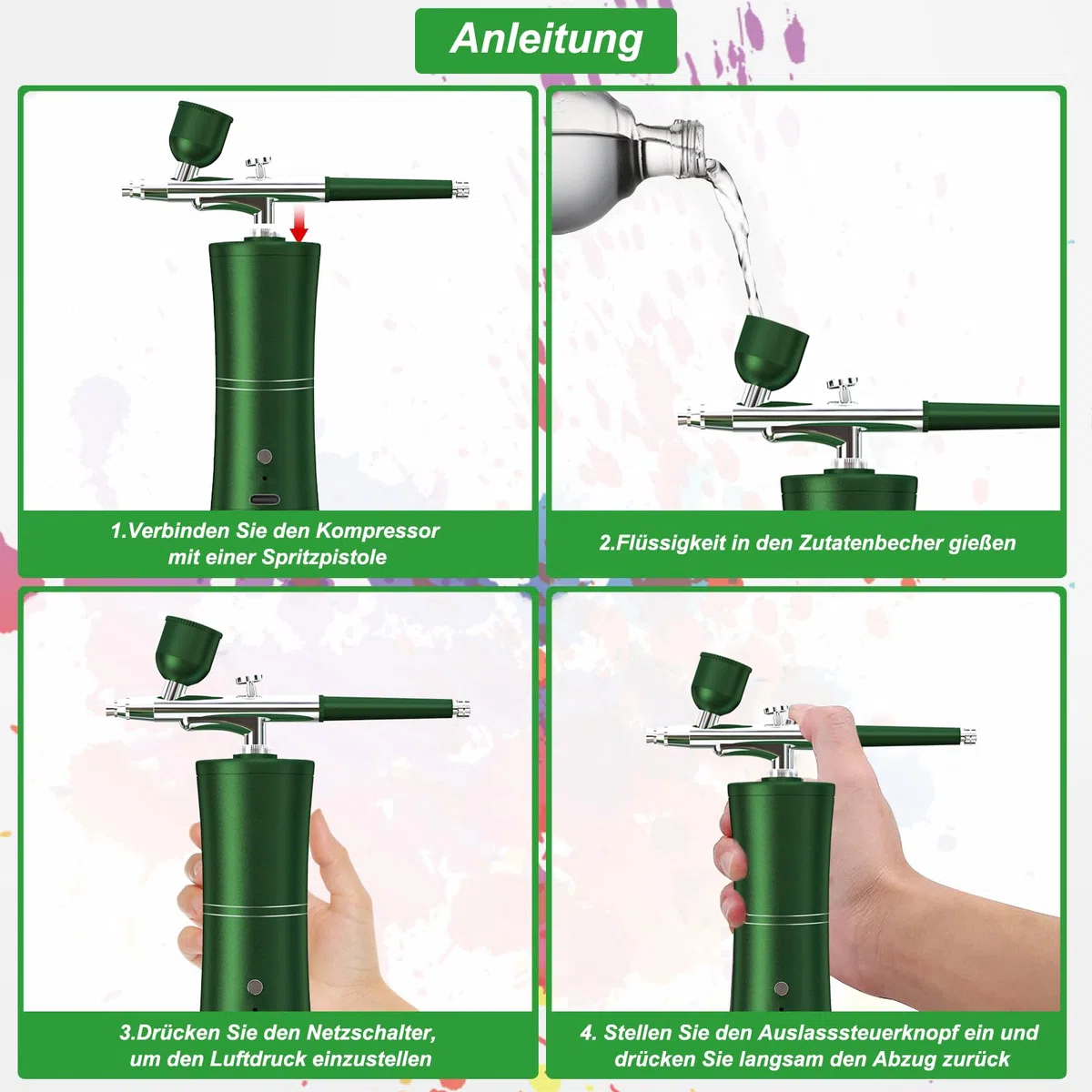 Airbrush Set mit Kompressor, Tragbare wiederaufladbare Airbrushpistole, mit Kompressor 900 mAh Airbrush Set für Makeup, Kuchendekoration, Nageldesign, Tattoo, Modellbemalung