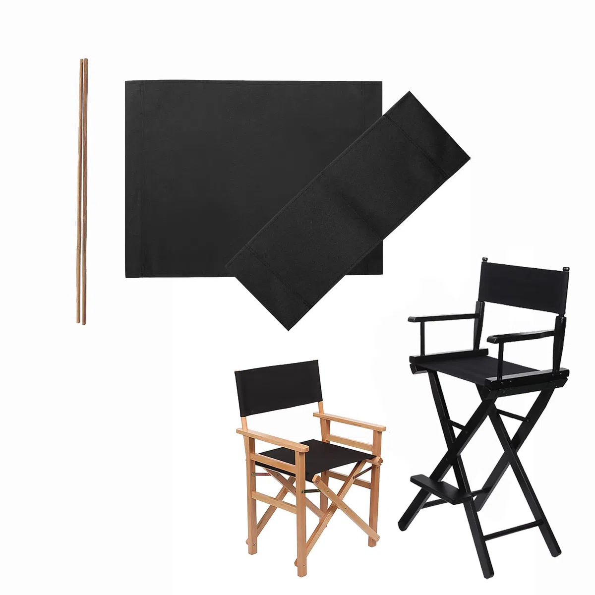 1 Paar Sitzbezüge, Casual Directors Chairs Cover Kit Ersatz Canvas Sitzbezüge Hocker Protector 2 Größe (schwarz)