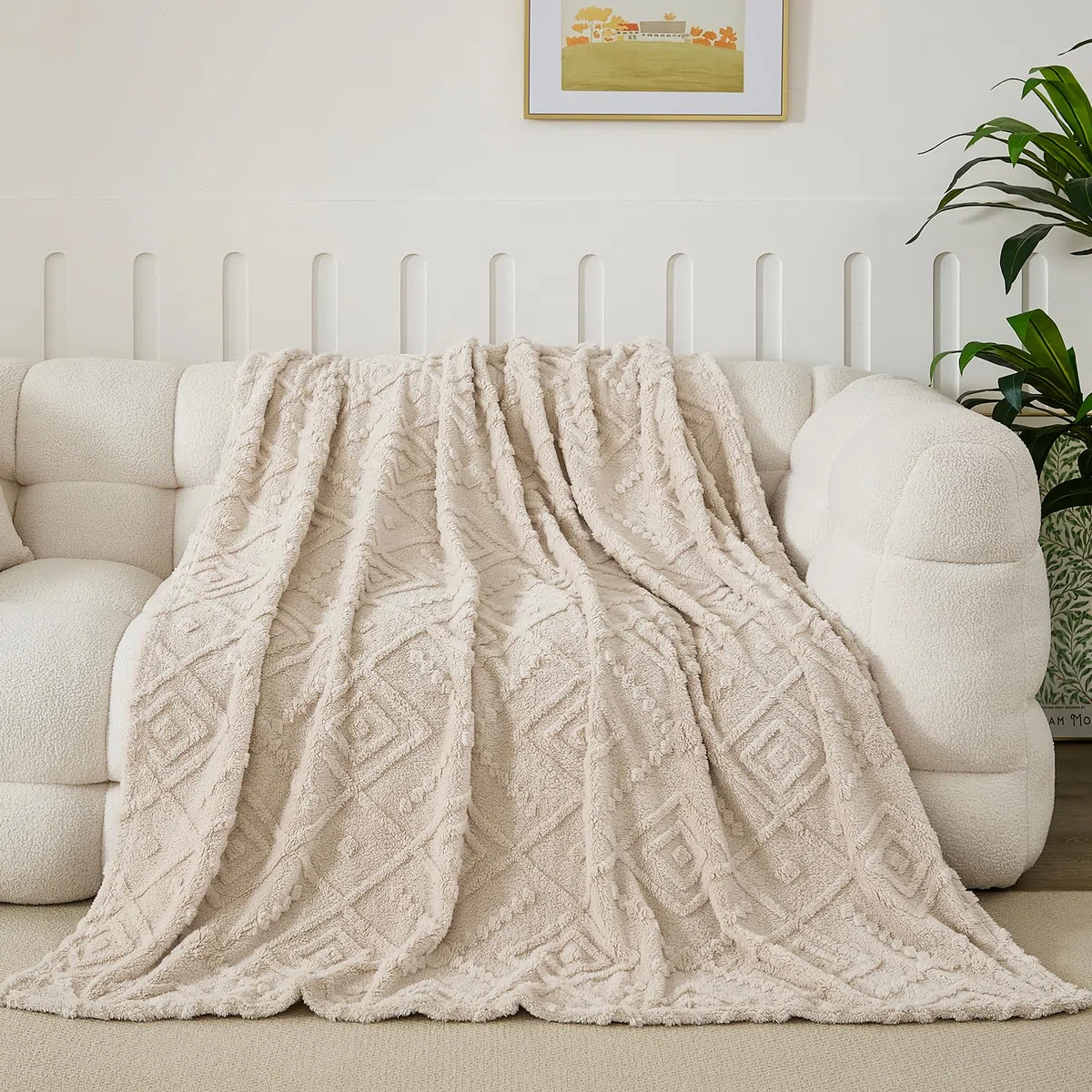 WONGS BEDDING Kuscheldecke Flauschig 150x200 Beige Decken, Wohndecke Warme Fleecedecke Weiche Sofadecke Couchdecke für Bett Sofa Büro Mädchen