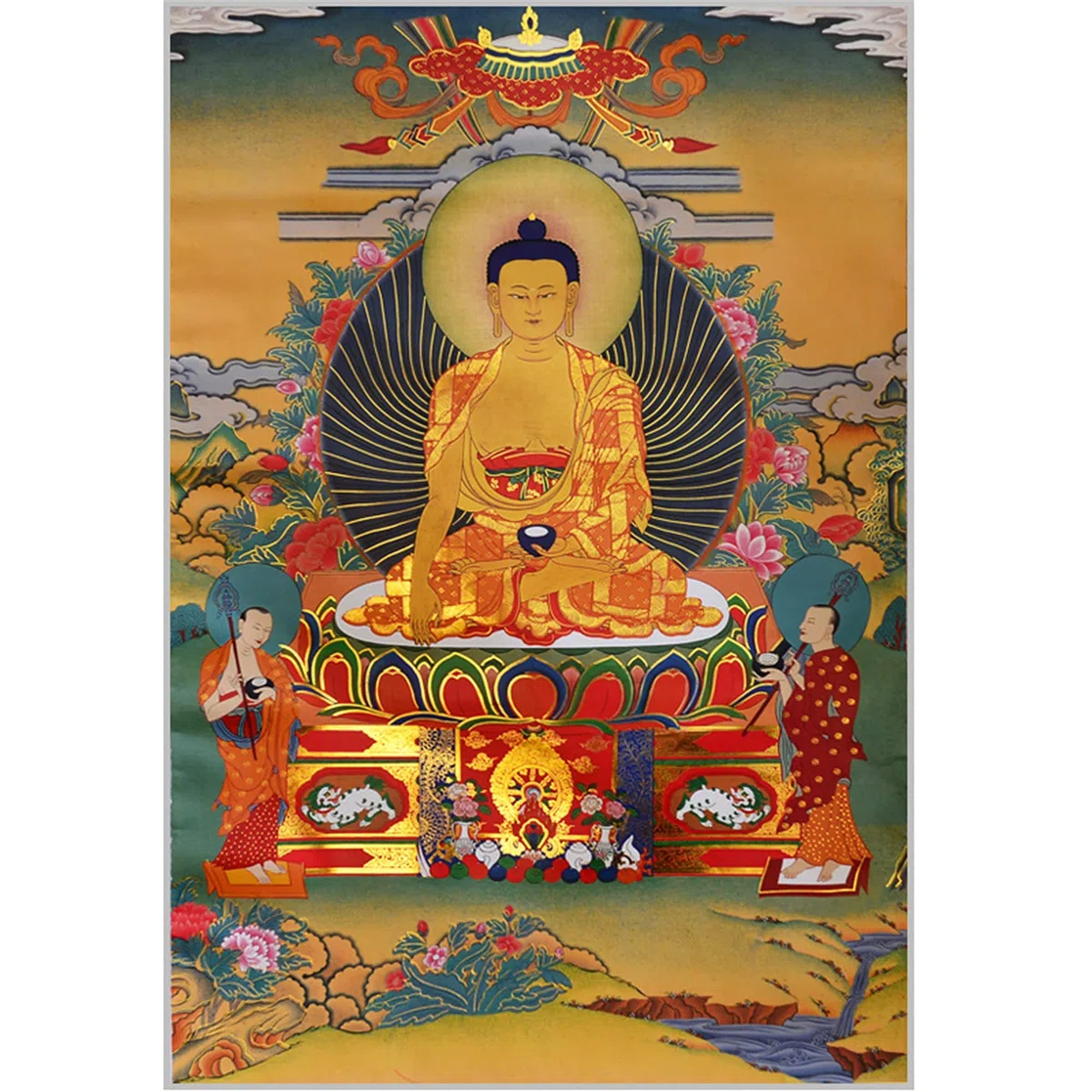 Gandhanra Thangka Tibetische Wandbehang,Shakyamuni Thangka,Heißgeprägter Buddha Wandteppich für Zen Wohnkultur, Meditation, Spirituelle Entspannung und Ruhe