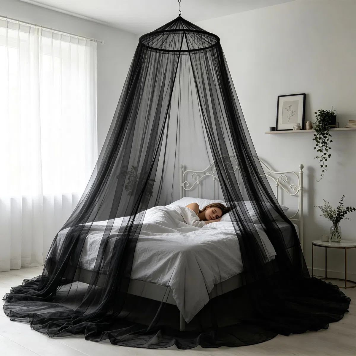 Großes Moskitonetz Bett Netz 60x250x1200cm Schwarz Reise Betthimmel Moskitonetz für Doppelbett Feinmaschiges mit Aufbewahrungstasche Vorhänge Anti Insektenschutz mit Klebehaken (Schwarz)