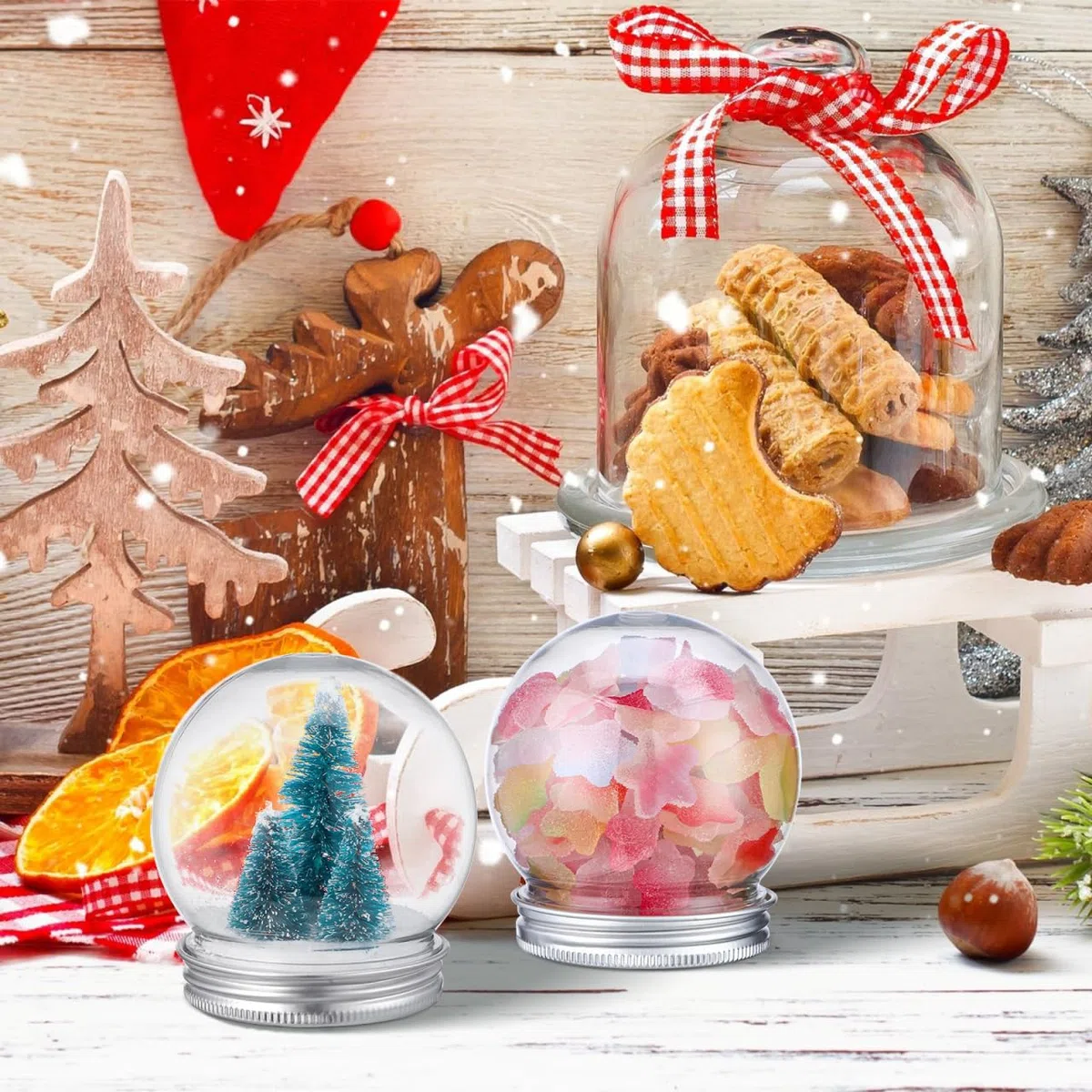 OUNONA 10stüCke Teiliges Leere Schneekugeln Kunststoff Wasserball Candy Flasche Mit Schraubverschluss Weihnachten DIY Bastelmaterial FüR Dekoration Geeignet FüR Verschiedene AnläSse