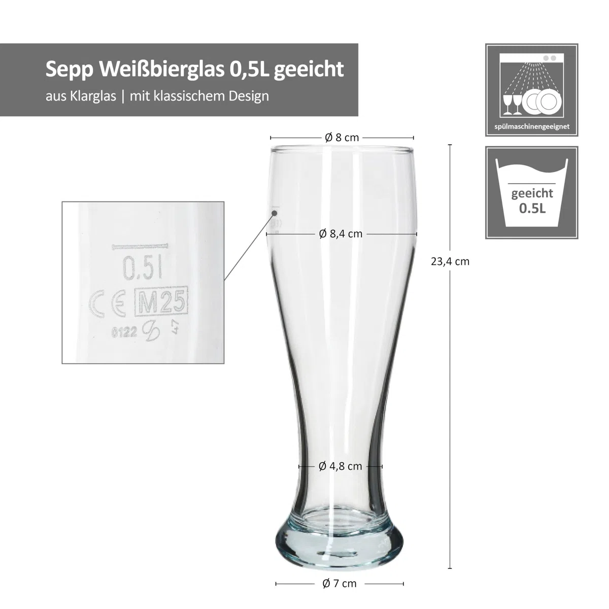MamboCat 6er Set Sepp Weizenbiergläser klar 0,5L geeicht I 6 Personen I klassisches Weißbier-Glas mit schlanker Form I Hefeweizen I für Daheim, Gastro, Hotel, Restaurant & Zuhause