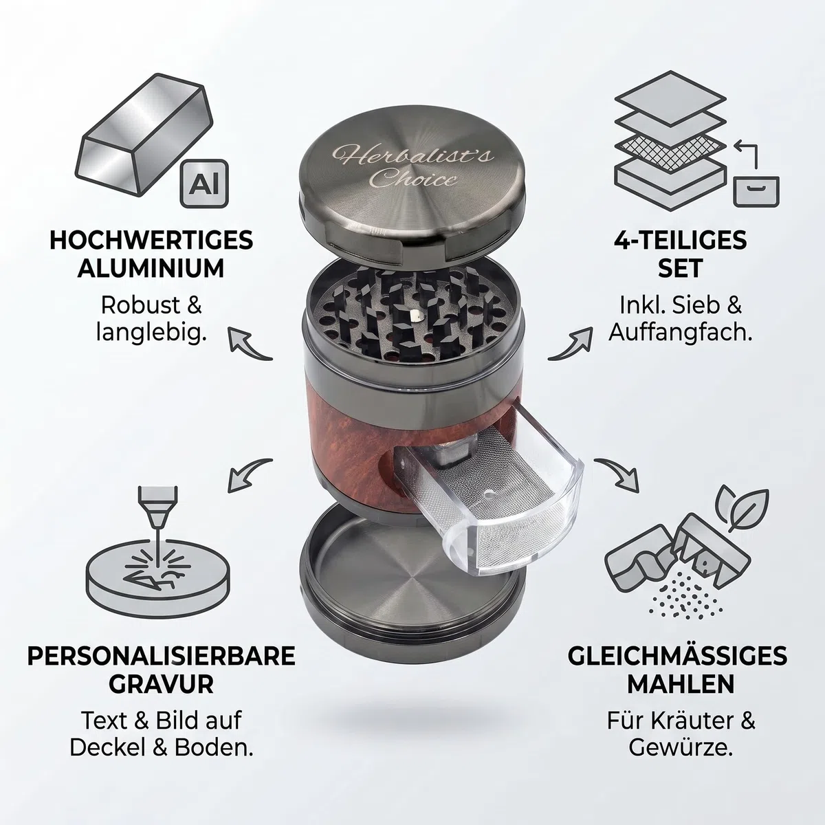 Green Novice Grinder mit persönlicher Lasergravur - Text, Foto, Logo etc. - Kräuter Crusher individuell gestalten