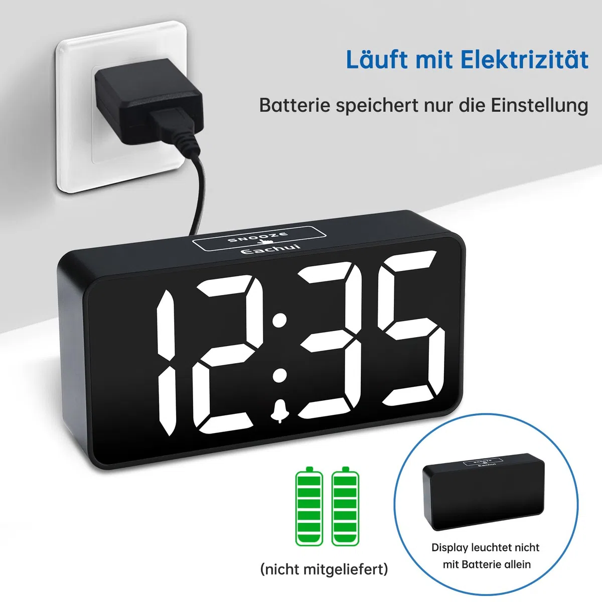 Eachui LED Wecker Digital mit Große Ziffern RGB Farbig für Kinder | USB-Ladeanschluss, Große Ziffern Display, Helligkeit und Lautstärke Regelbar, Snooze, 12/24HR, Netzbetrieben