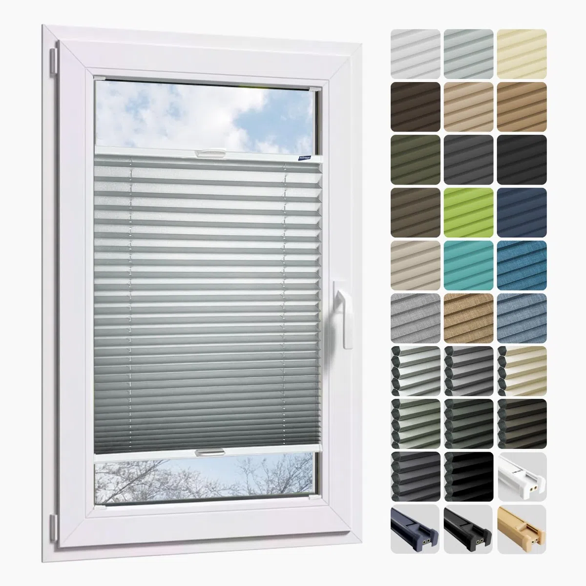Rollmayer Plissee nach maß, Plissee mit Bohren 14 Farben 3 Profilfarben,Höhe 50-149 cm, Breite: 25cm-120cm, Plisseerollo Faltrollo Sichtschutz und Sonnenschutz für Fenster und Tür
