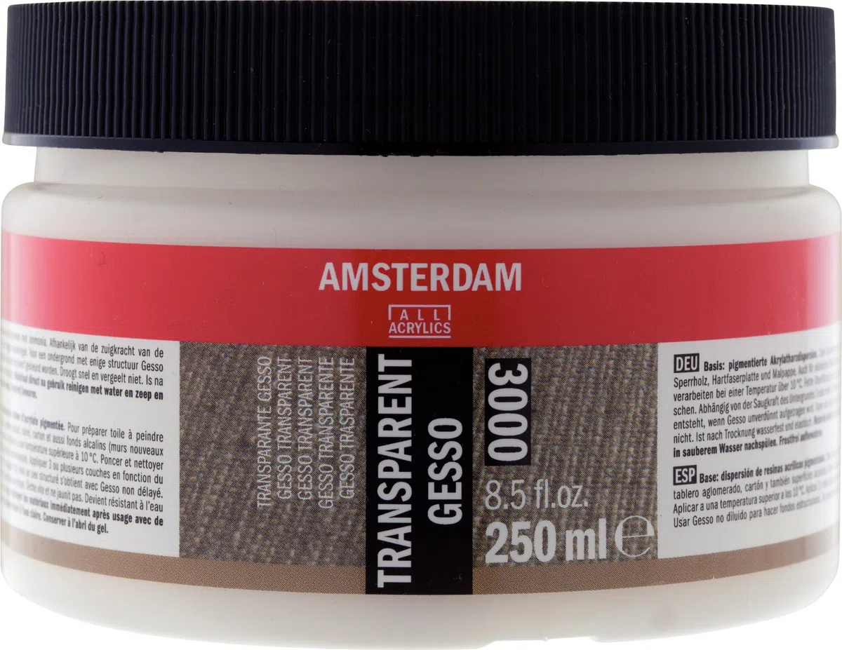 Amsterdam Primer - Transparentes Gesso 3000 Glas - 250 ml - Grundierung für Acryl- und Ölfarben - Perfekte Basis für Wandbilder, Leinwand, Holz & mehr