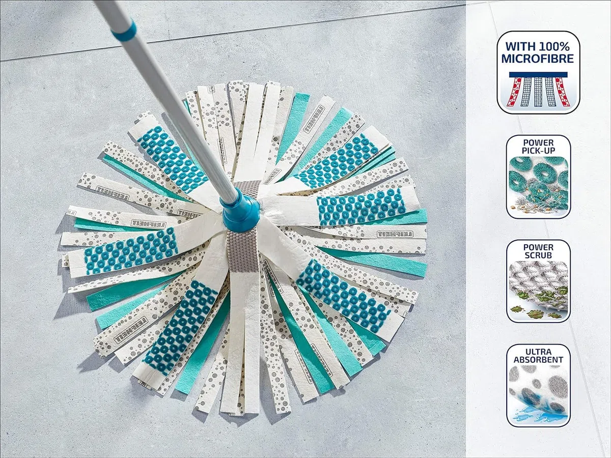 Leifheit Set Power Mop 3-in-1 mit saugstarken Fasern, komplettes Wischset mit Wischmopp und Eimer, Wischer mit flexiblen Viskose-Mopkopf-Streifen, Bodenwischer für Fliesen und Laminat