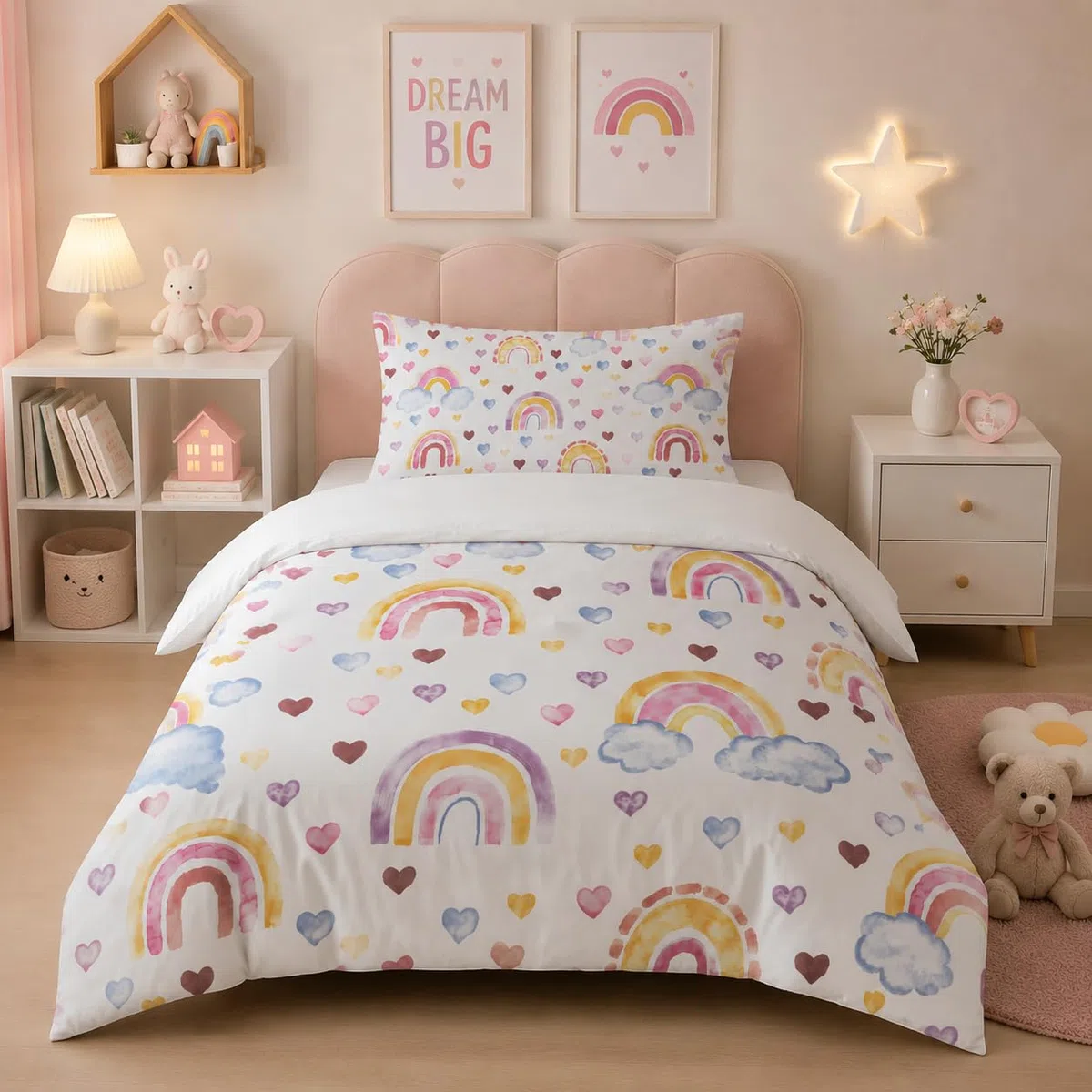 Regenbogen Bettwäsche 100x135 für Mädchen Kinder, Weich Mikrofaser Bettbezug Atmungsaktiv Kinderbettwäsche 100x135 mit Reißverschluss+40x60 Kissenbezüge