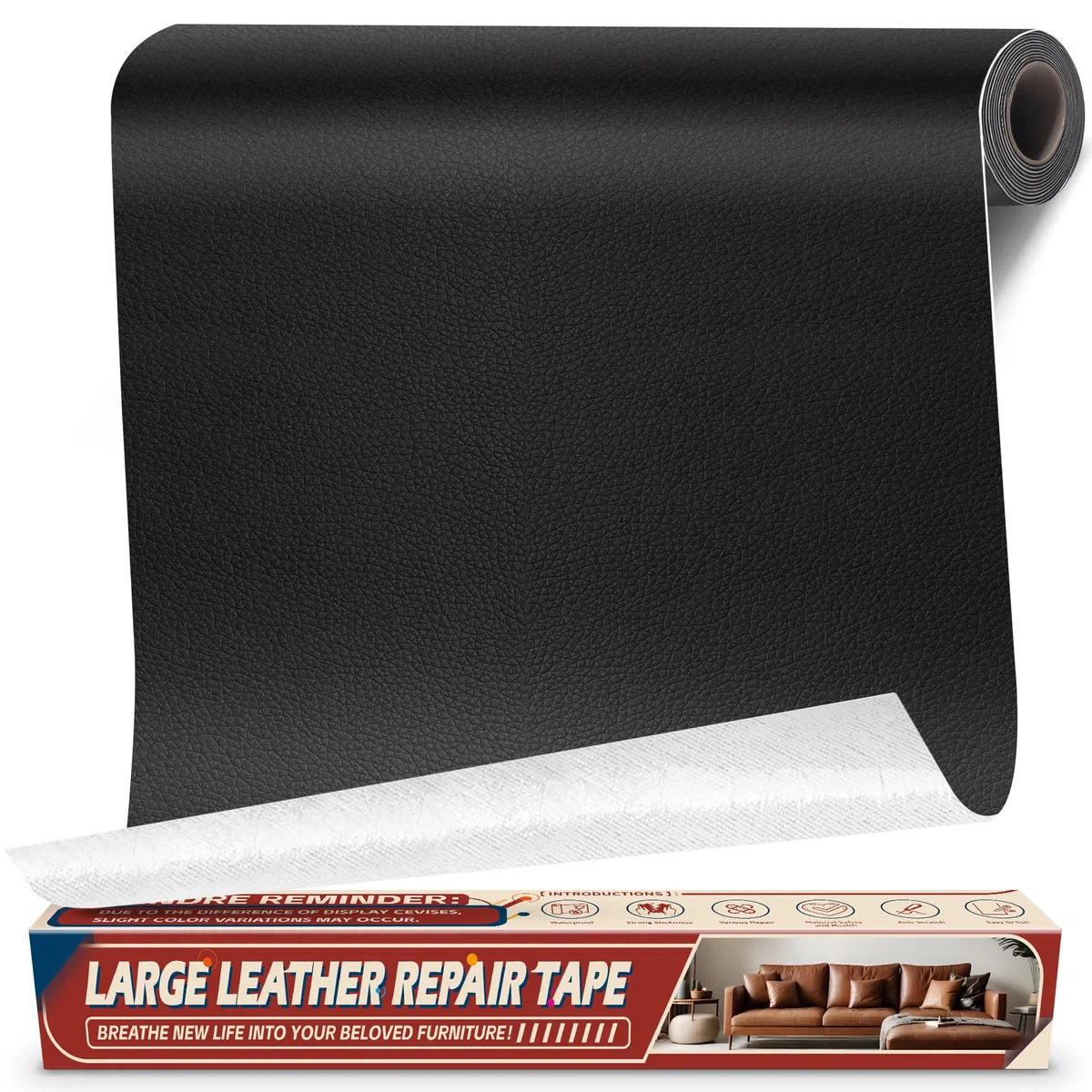 Kunstleder Flicken Selbstklebend, 43 x 200cm Selbstklebendes Kunstleder Leder Reparatur-set für Möbel, Lederflicken Selbstklebend für Autositz, Couch, Stühle, Bootssitz, Sofa Schwarz