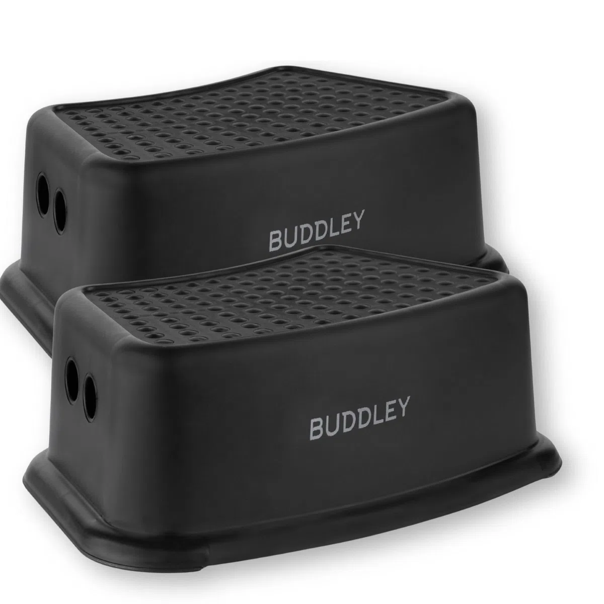 BUDDLEY Tritthocker Set 2X - Kindertritt - Badezimmer - Küche - Antirutsch - Kunststoff - Schwarz - Belastbar 80 kg