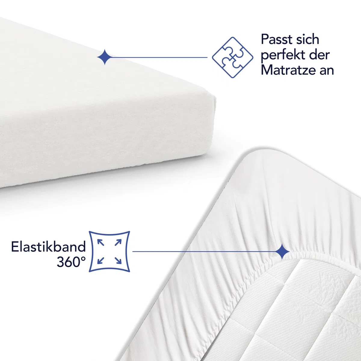 Dreamzie Spannbettlaken 200x200 cm, 100% Baumwolle Jersey dehnbar, Spannbetttuch Bettlaken, Steghöhe 30 cm für Matratzen bis 27 cm, Oeko-Tex Zertifiziert, Hypoallergen, Weiß