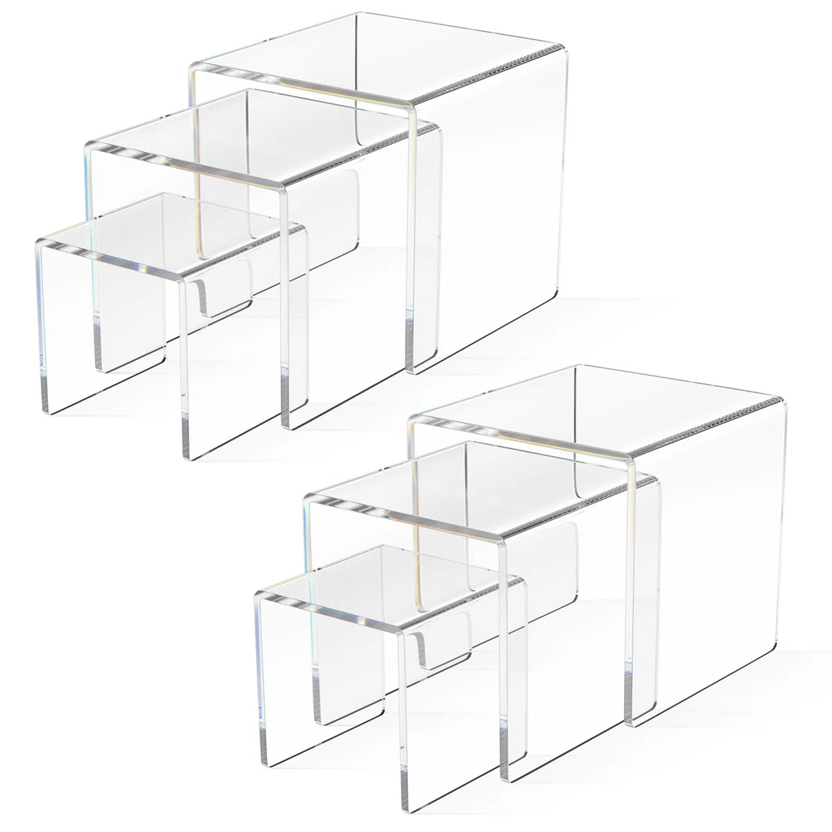 AITEE Acryl Display Risers Stand: Klares Acryl Parfümregal mit 3 Quadratischen Größen für Funko Pop Figuren, Schmuck, Kosmetik, Cupcakes – Tischdekoration für Produktpräsentation (6 Stück)