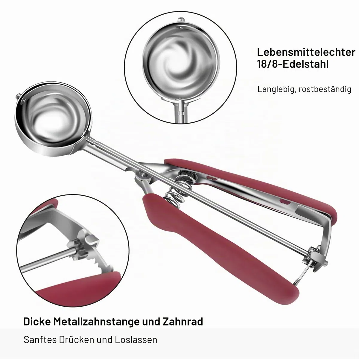 Cookie Portionierer Set, 3-teiliges Eisportionierer Set aus Edelstahl, Plätzchenportionierer mit Auslöser (1 EL/2 EL/3 EL), Teigportionierer für Keksteig, Muffins, Cupcakes, Melonen