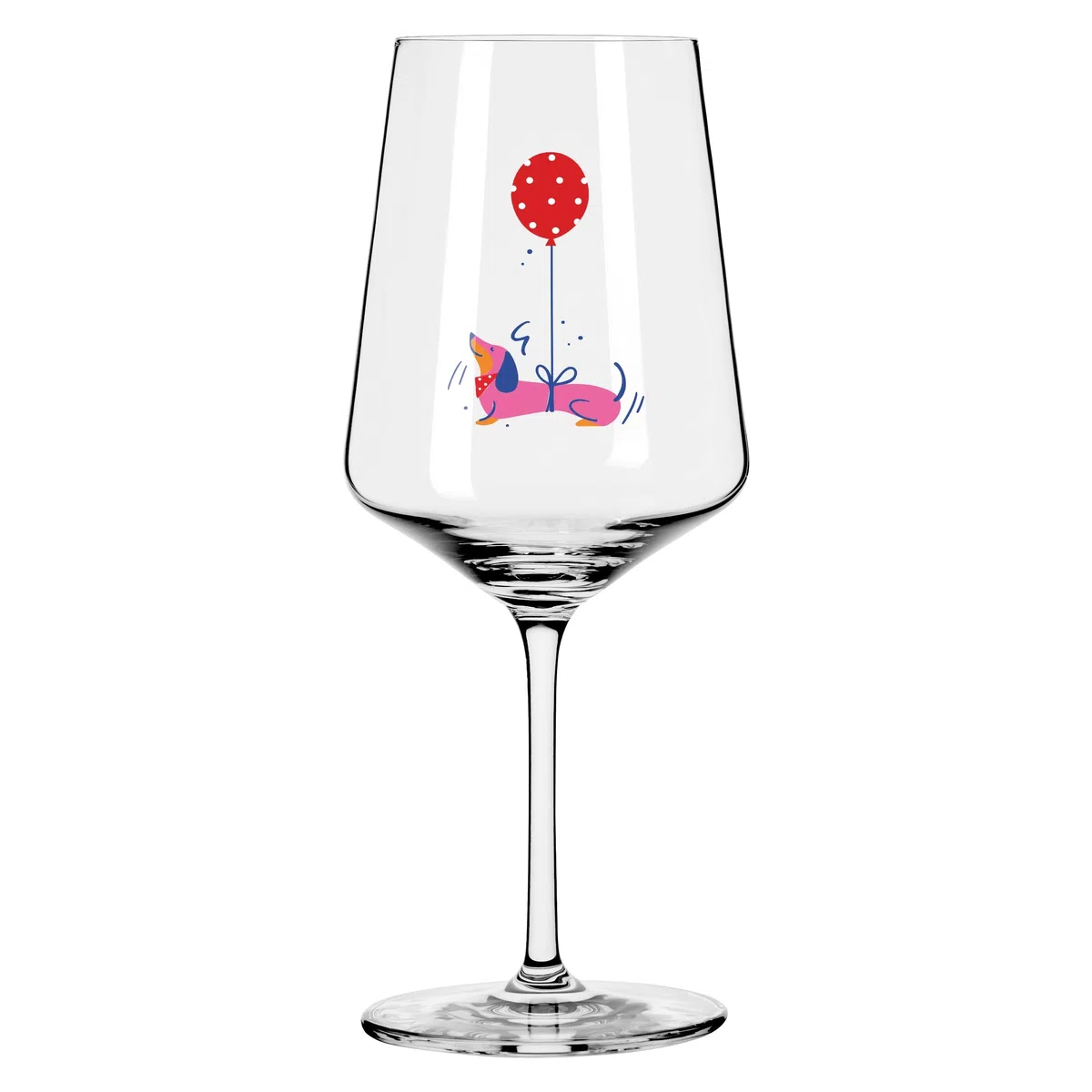 RITZENHOFF 8106005 Cocktail-Glas 500 ml, Serie Tierisch glücklich, Motiv Dackel mit Ballon, pink - Made in Germany