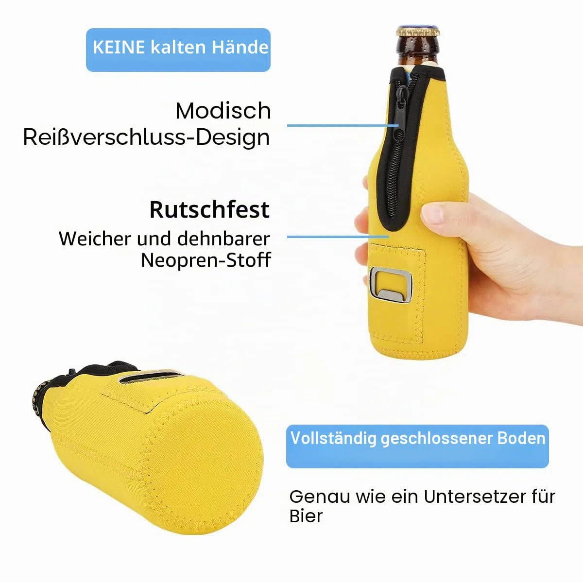 4 Stück 12oz 330 ml Bier Flaschenkühler Neopren Manschette Bierkühler Flaschen Kühlmanschette Getränkekühler Isoliert Reißverschluss für Outdoor Unterwegs Party Bierflasche Kühler