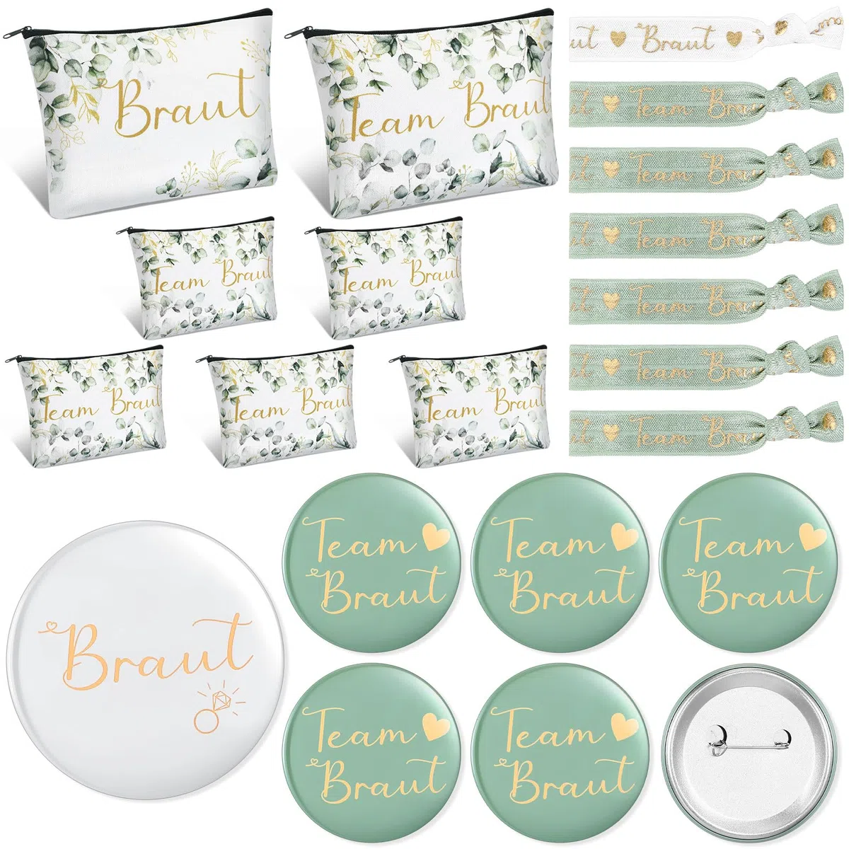 Hestya 7 Sets JGA Geschenke Team Braut Kosmetiktasche Bride Armbänder Buttons Team Braut JGA Deko Junggesellenabschied Frauen Accessoires