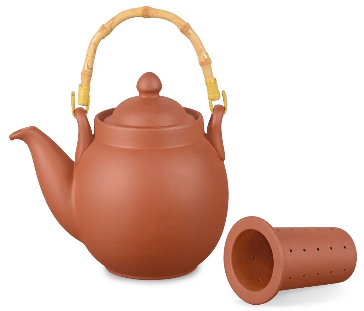 Ton Teekanne Tenno 0,8 Liter mit Tonsieb und Bambushenkel, Handgefertigt, Original Aricola®