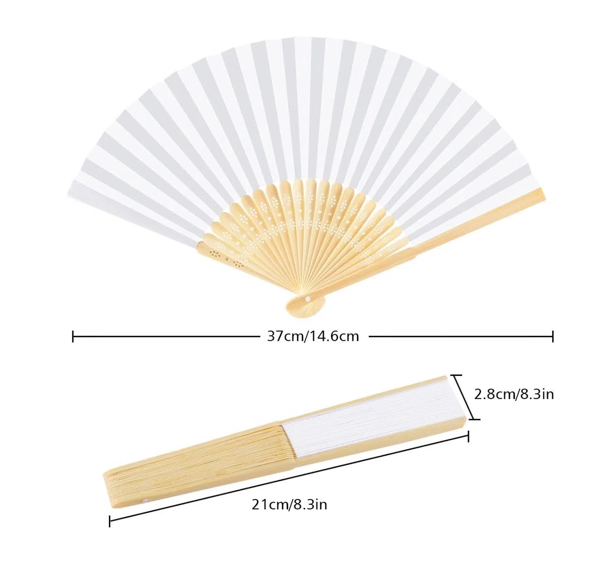 12 STK Papierfächer Handfächer Weiß - Taschenfächer Faltfächer mit Organzabeutel,Fächer Faltbar Gastgeschenk für Sommer Hochzeit DIY Geburttag Party Wand Deko