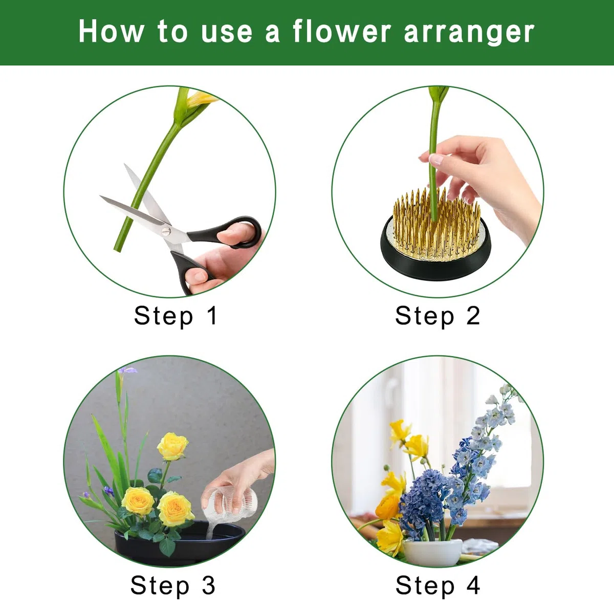 4 Stück Kenzan, Blumenigel, Runder Ikebana, Steckigel mit Gummidichtung, Edelstahl Hanataba Blumenhalter Geeignet für Blumenarrangements Blumenläden Büros Gärten Teestuben (23mm/34mm/40mm/50mm)