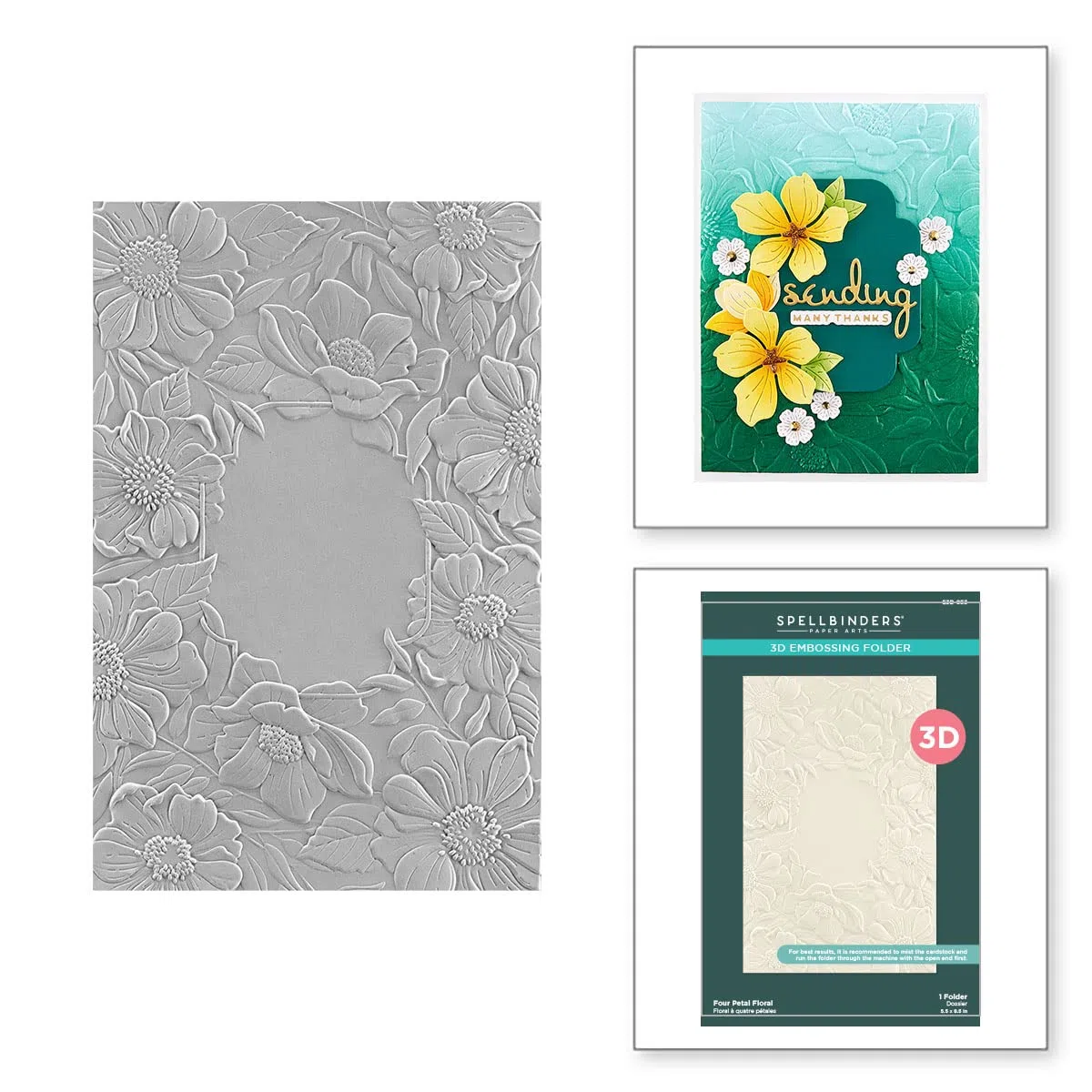 Spellbinders E3D-053 Floral 3D-Prägeschablone aus der Four Petal Collection, farblos, One size