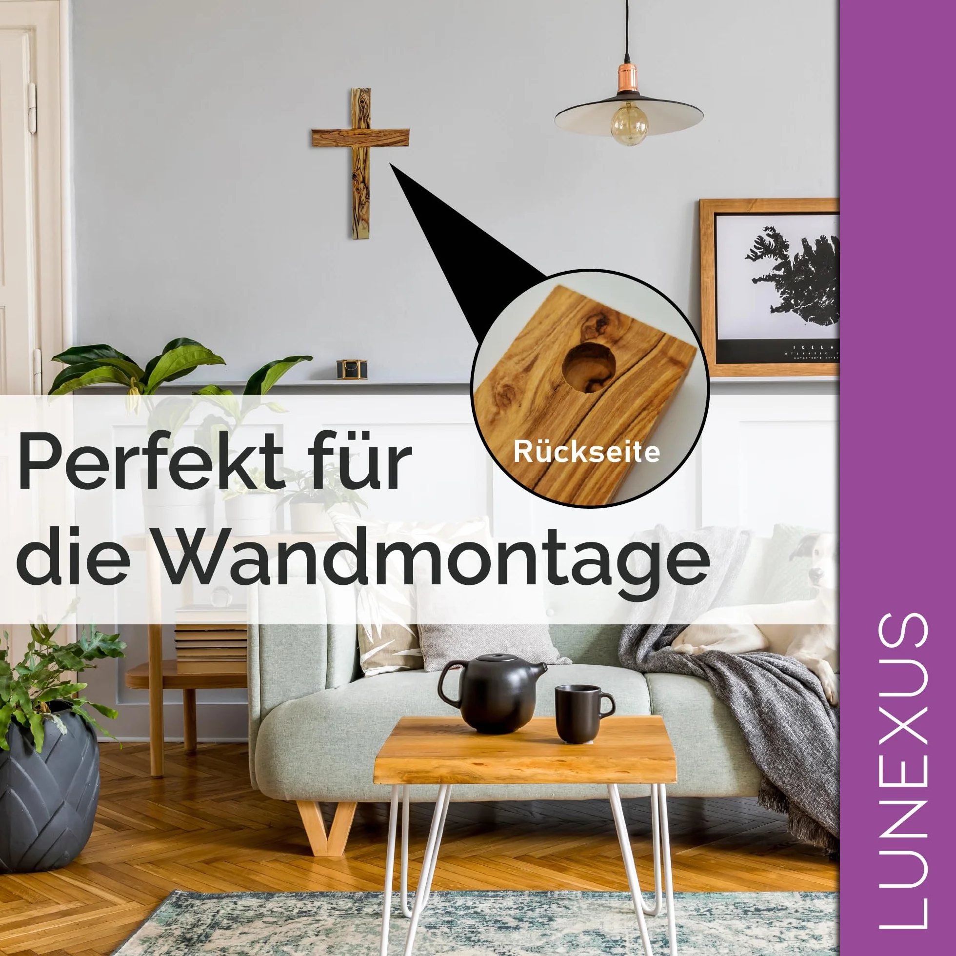 Lunexus Wandkreuz Olivenholz 16x9 cm christlich handgefertigt gesegnet | Massives Olivenholz aus Bethlehem - gesegnet mit Zertifikat - inkl. Montageset - für Taufe, Kommunion, Firmung, Hausaltar