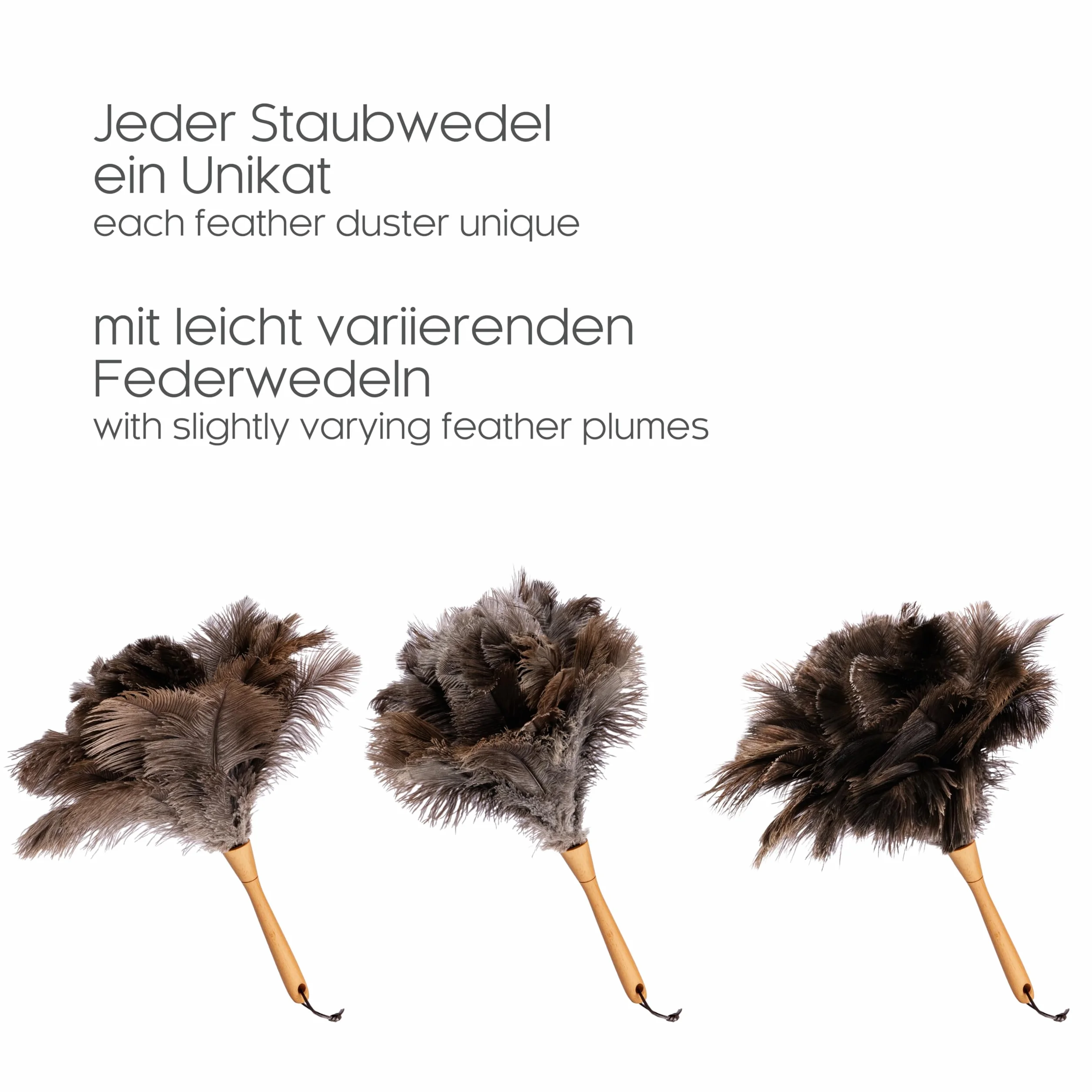 Staubwedel mit Straußenfedern – Staubwischer hergestellt in der EU – Handarbeit - 40 cm Länge z2921