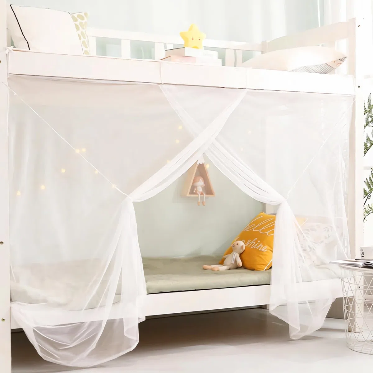 8 Ecke Bett Baldachin Vorhänge für Mädchen Jungen Bett Dekor, Bett Baldachin für Schlafsaal, Hochbett, 1-1.8M Bett oder Outdoor-Camping, Passend für 1.8M Bett/Einzeltür White