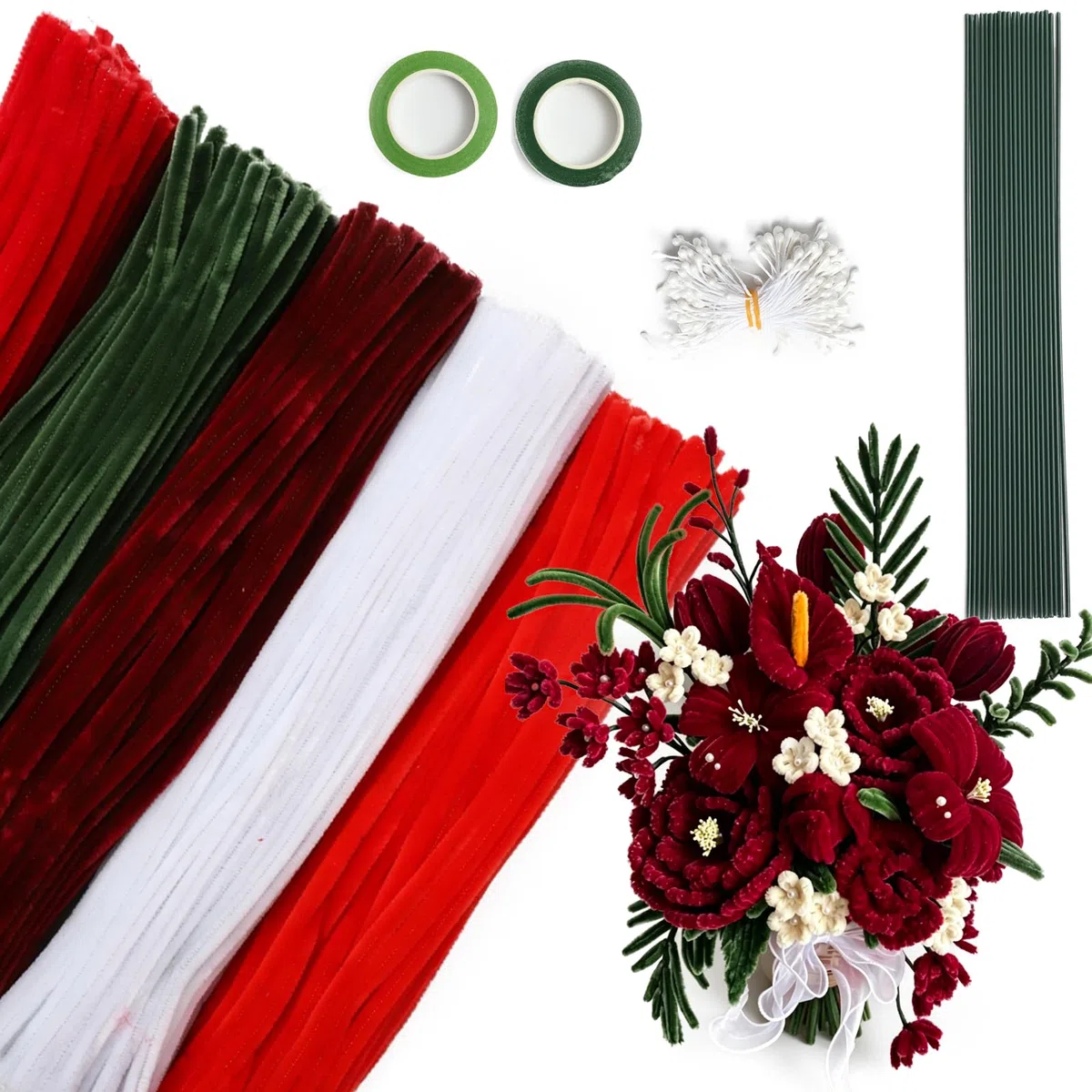 500 PCS of DIY Craft Pipe Cleaners, Bouquet Pipe Cleaners(red) | Flower Blur Stick Craft Supplies, Craft Kit Gifts, and Pipe Cleaner Sets for Floral and Artistic Purposes