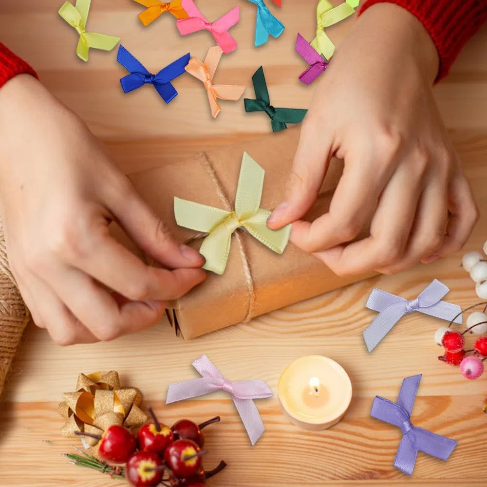 100 Stücke Basteln Schleifen 2.5 cm Mini Kleine Schleifen zum Basteln Mini Schleifen zum Basteln Schleifen Bunt für Weihnachts und Geburtstagsfeiern Karten, Schleifenhüte, Geschenke