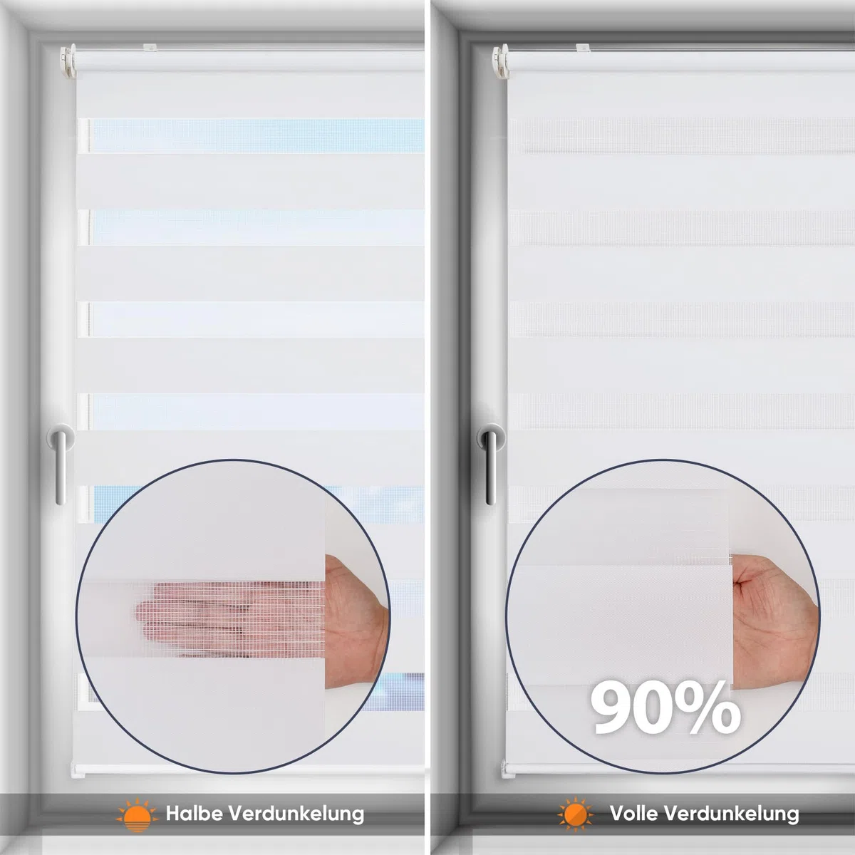 Sekey Doppelrollo Klemmfix ohne Bohren für Fenster, Doppelrollo 130 cm breit, Duo Rollo Jalousie Sonnenschutz, 130x150cm, Weiß