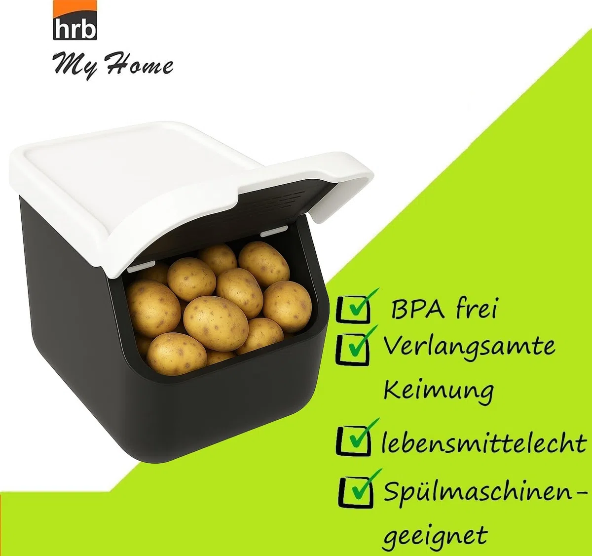 HRB 2er Set Aufbewahrungsbox mit Deckel - Kartoffelbox - Kartoffel Aufbewahrungsbox - Trocken und Lichtschutz - Spülmaschinengeeignet - Länger Haltbar - Verlangsamtes Keimen - Praktische Lagerung