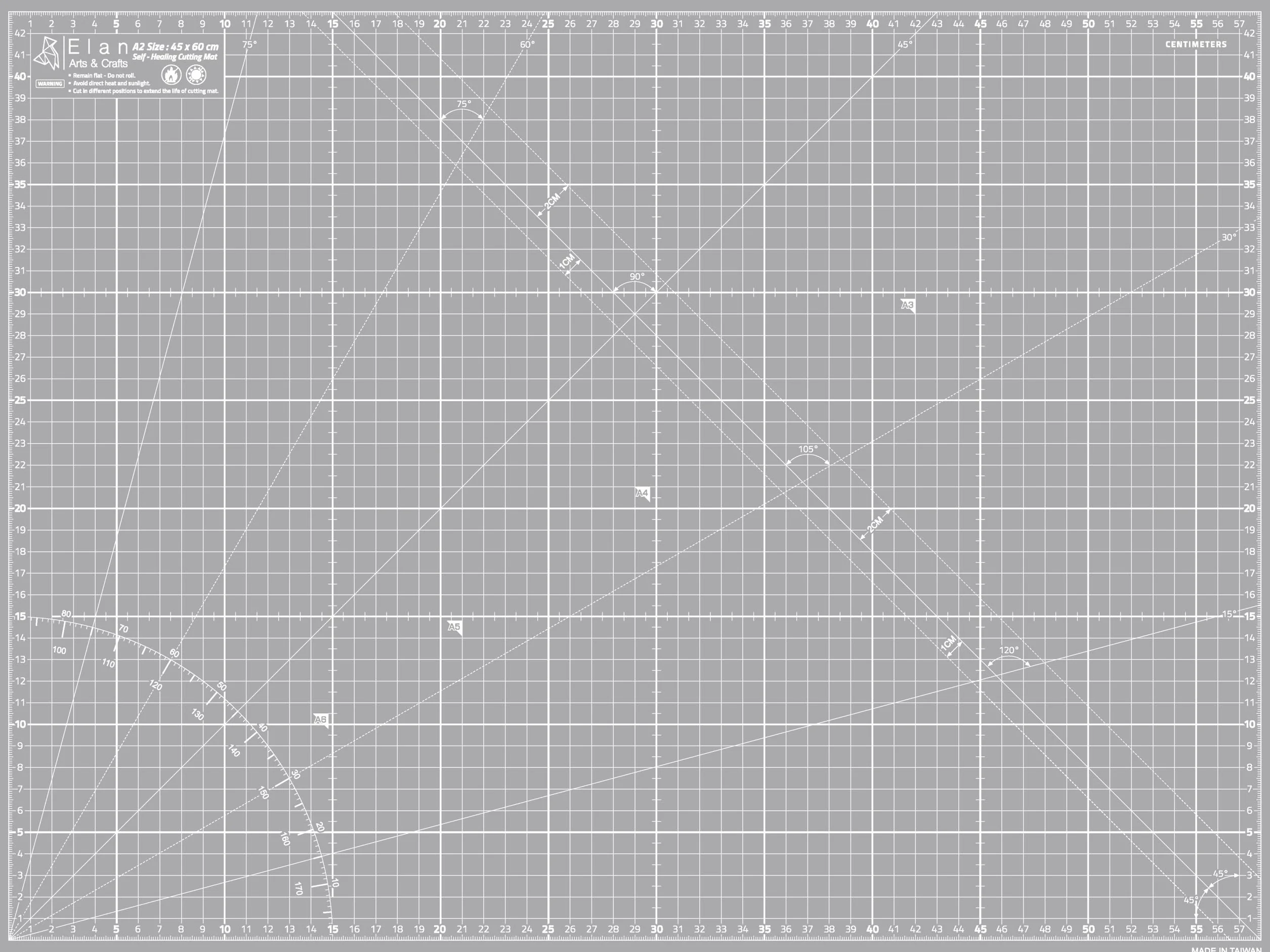 Elan Schneidematte A2 Grau, 5-lagige Schneidematte 45x60 Selbstheilend, Bastelunterlage Schnittfest A2, Cutting Mat 45x60, Schneideunterlage Basteln
