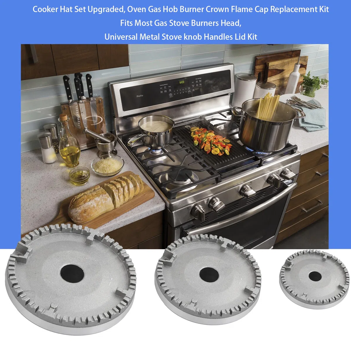 4pcs Brenner-Set, Gas-brenner Crown & Flammenkappe, Küchenbrenner, Passend für die Meisten Gasherdbrenner, Schnellbrennerkappen-Set, für Kochplatten Ariston Indesit Samet Nardi