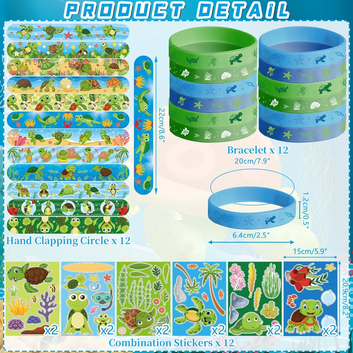 Turtle Party Favour Supplies einschließlich Schildkröte Geschenk-Taschen, Aufkleber, Abzeichen, Armbänder für Schildkröte Thema Geburtstagsparty