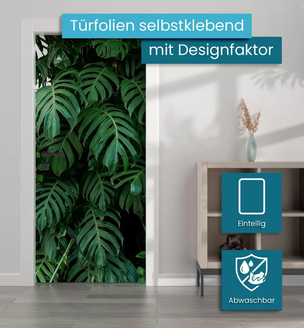 MyMaxxi Türtapete selbstklebend - Einteilige Türfolie 90x200 cm - Motiv: Grüne Blätter Türklebefolie zum verschönern & bekleben der Tür - Türaufkleber aus Klebefolie